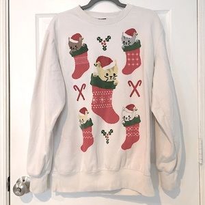 MAD Engine Sparkly Ugly Christmas Cat Sweatshirt